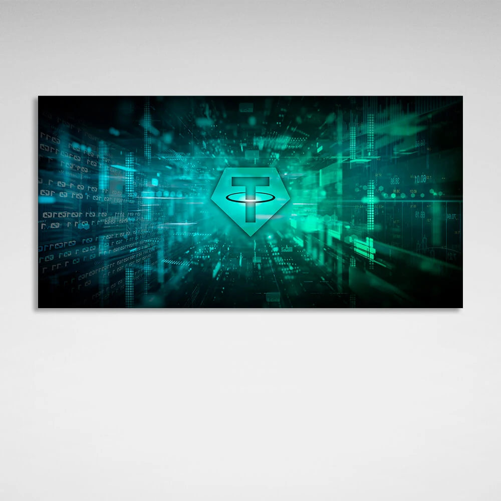 Tether USDT grünes Logo Inspirierender Kunstdruck auf Leinwand