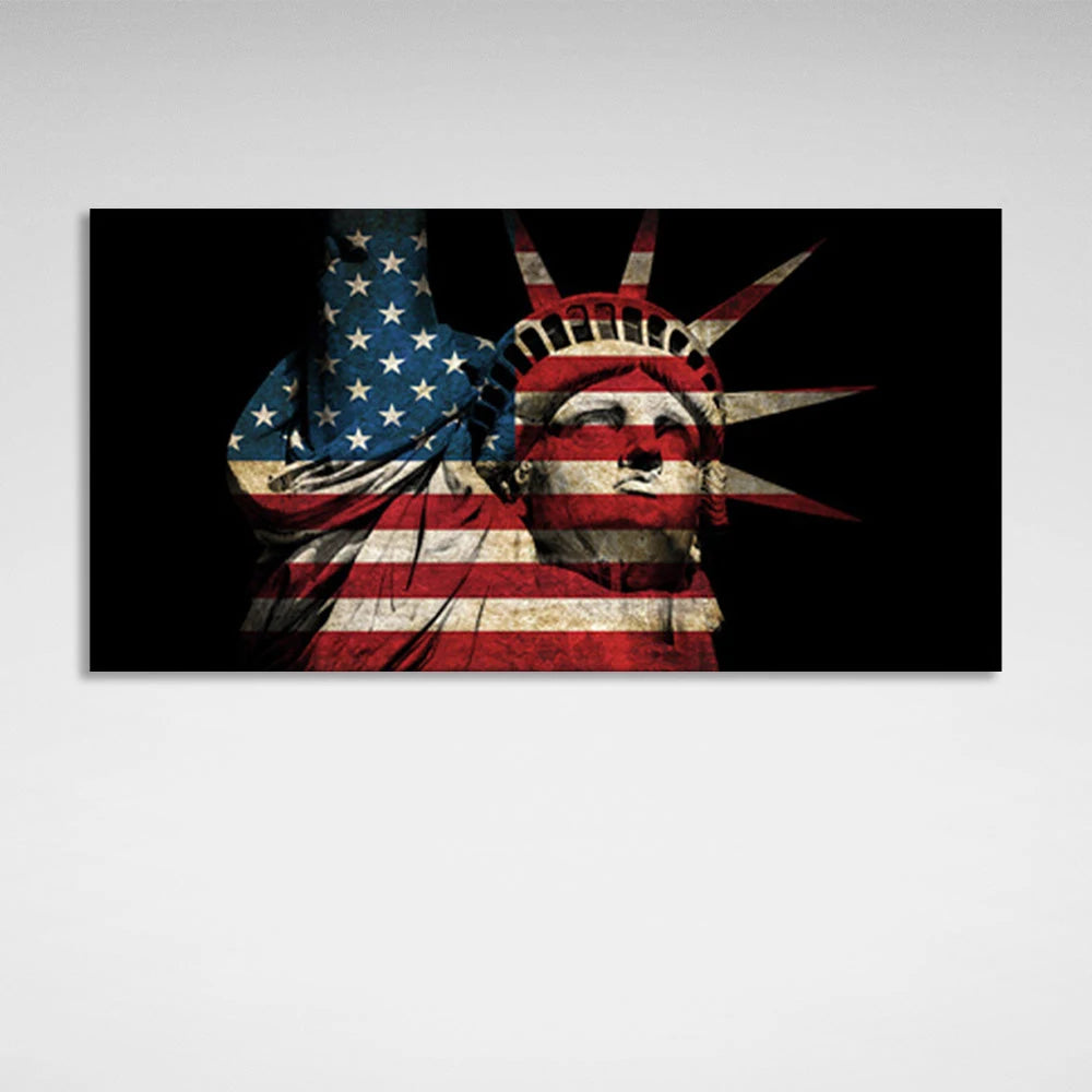 Statue of liberty on a black background Canvas Wall Art Print