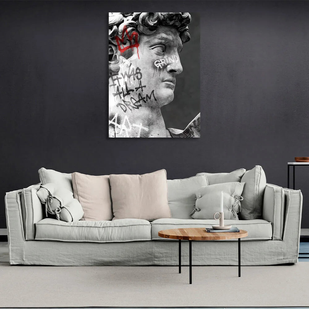 Kunstdruck auf Leinwand mit Graffiti-Motiv „Statue von David“