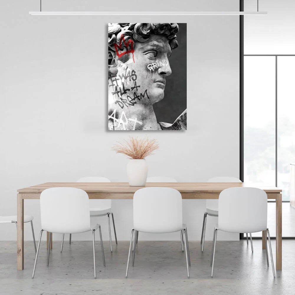 Kunstdruck auf Leinwand mit Graffiti-Motiv „Statue von David“