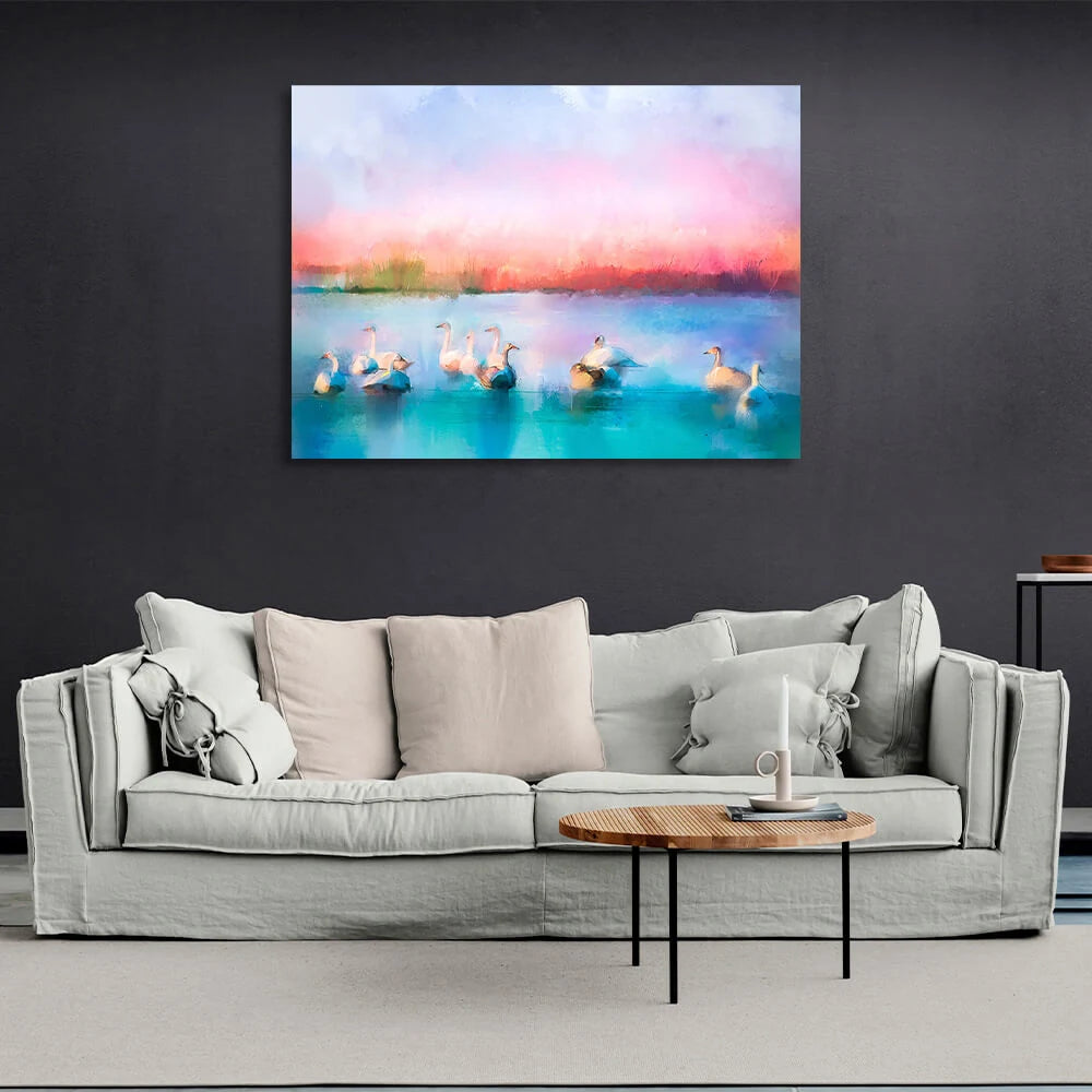 Swans on the lake Canvas Wall Art Print