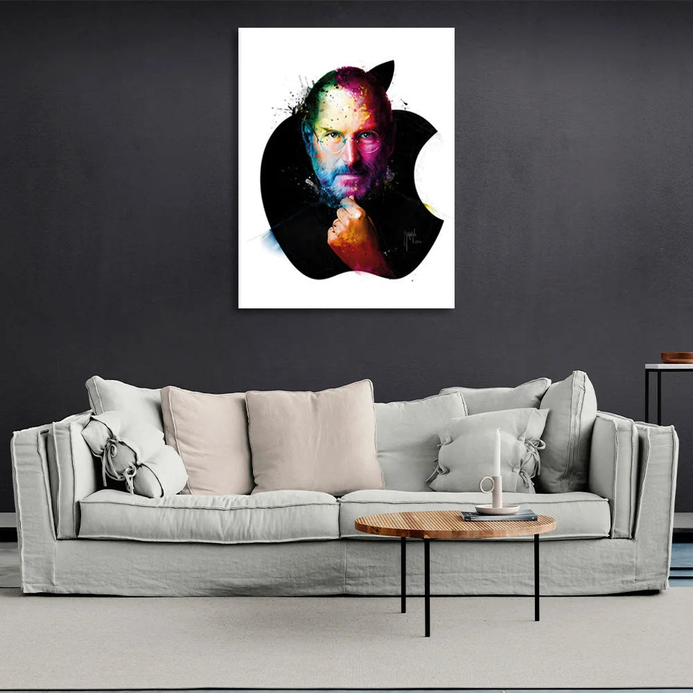 Kunstdruck auf Leinwand mit dem Apple-Logo von Steve Jobs auf weißem Hintergrund