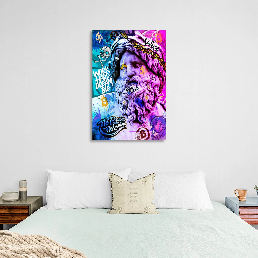 Kunstdruck auf Leinwand mit Graffiti-Motiv „Statue des Zeus“