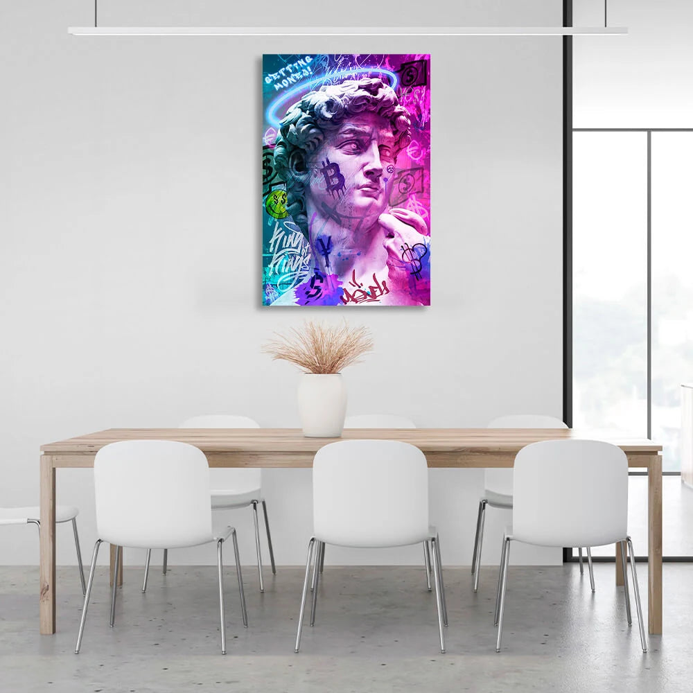 Kunstdruck auf Leinwand mit Graffiti-Motiv „Statue von David“