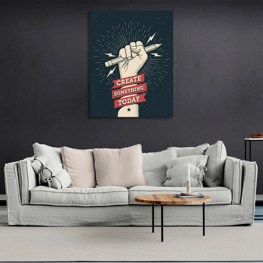 Die Hand mit dem Bleistift und den Inschriften Motivierender Leinwand-Kunstdruck