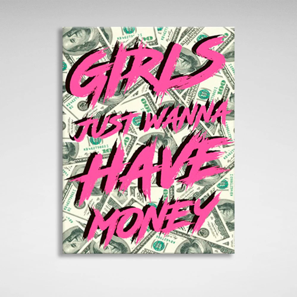 The inscription on the background of the dollars Motivational Canvas Wall Art Print