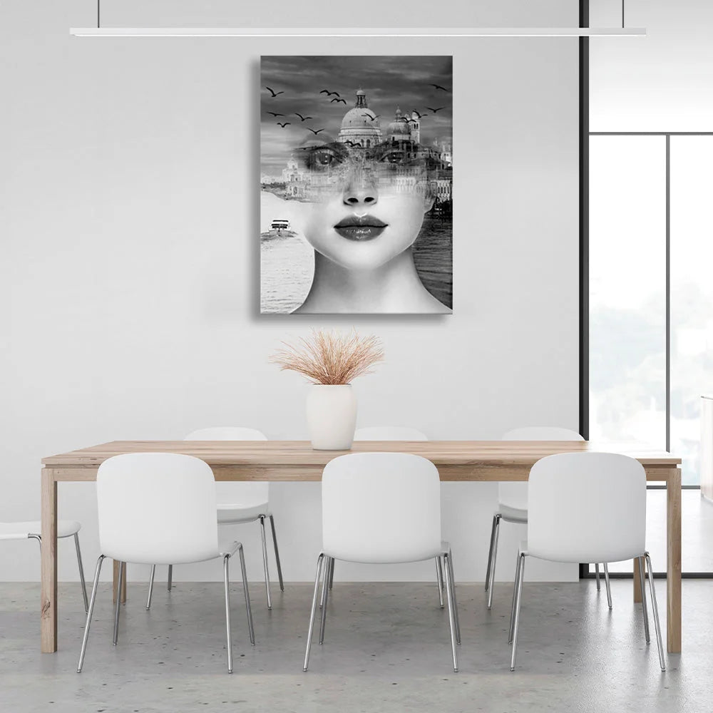 The girl and the city Canvas Wall Art Print