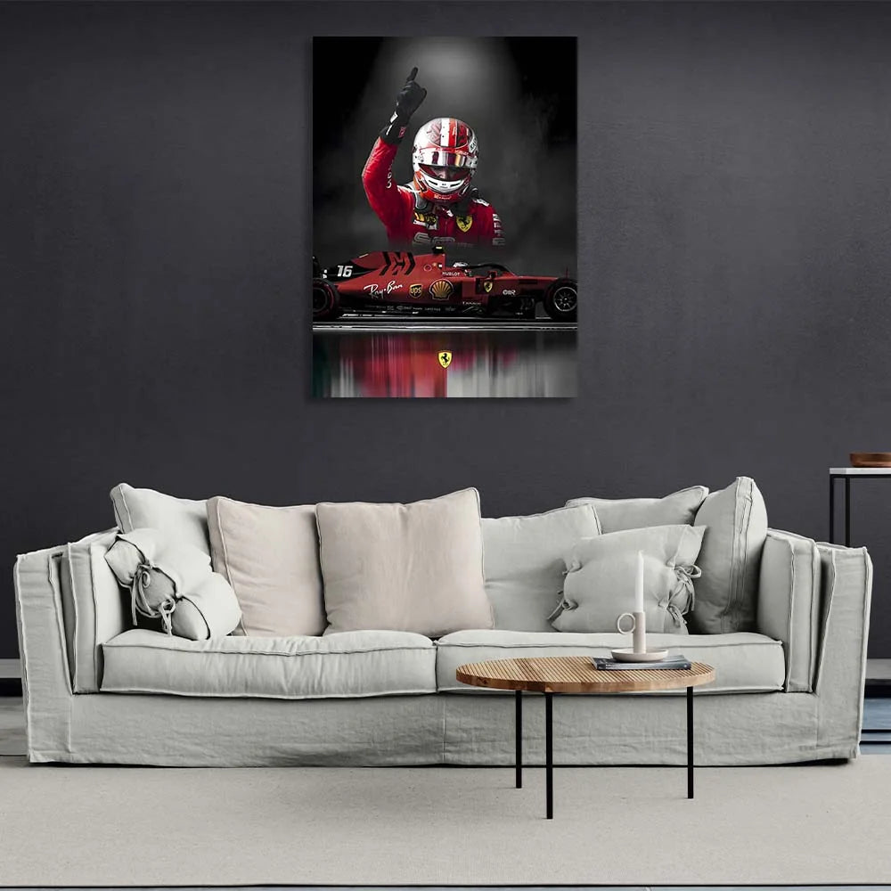 Der Ferrari Formel 1-Wagen und Charles Leclaire Leinwand-Kunstdruck