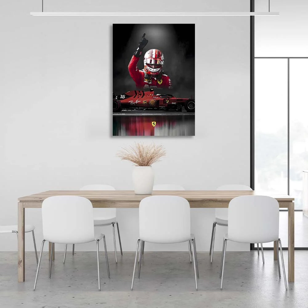 Der Ferrari Formel 1-Wagen und Charles Leclaire Leinwand-Kunstdruck