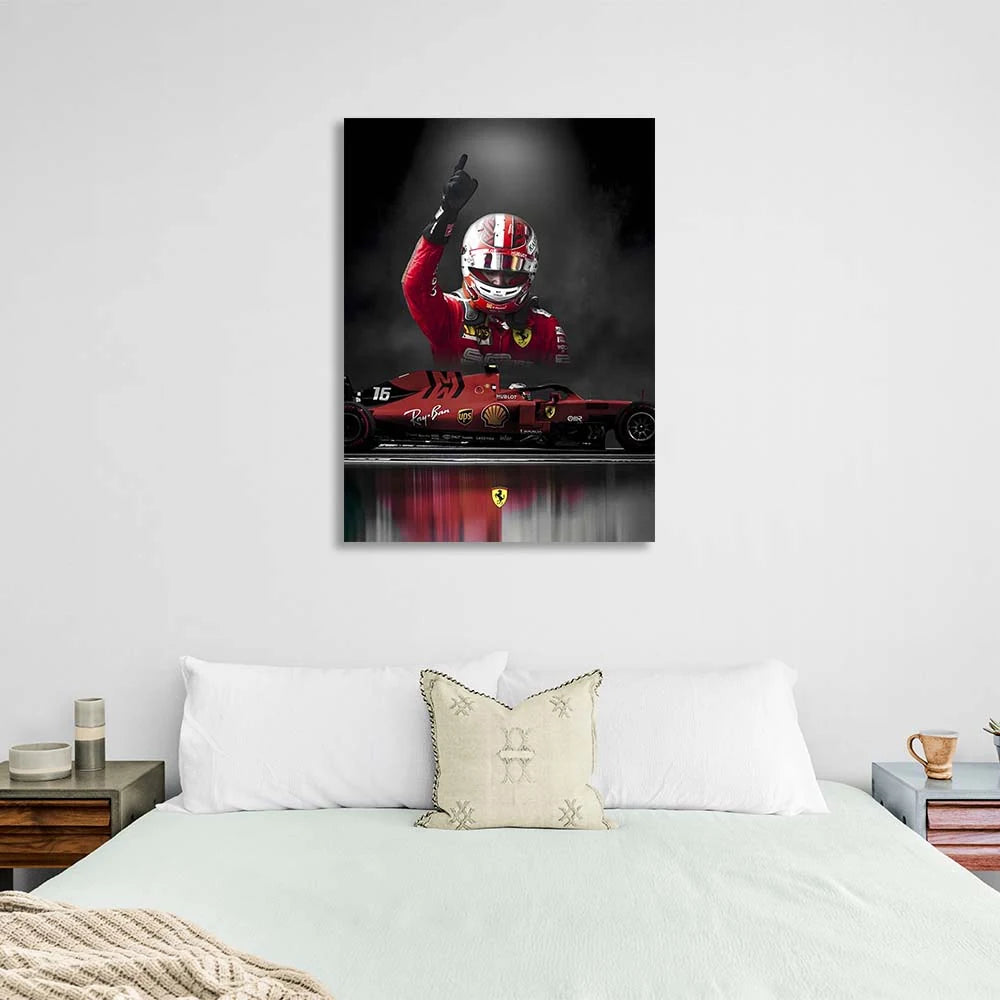 Der Ferrari Formel 1-Wagen und Charles Leclaire Leinwand-Kunstdruck