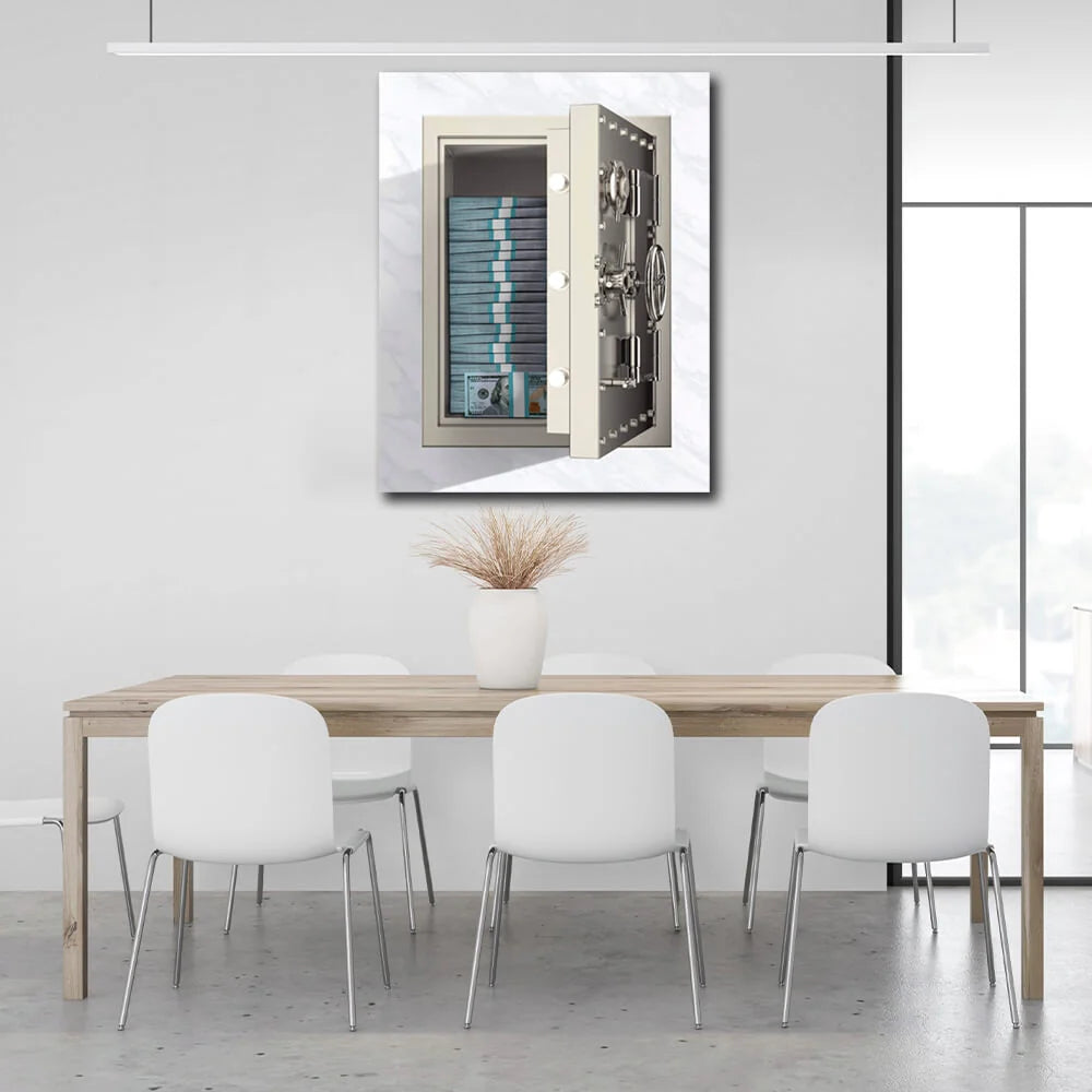 Der Safe mit dem Geld Inspirierender Kunstdruck auf Leinwand