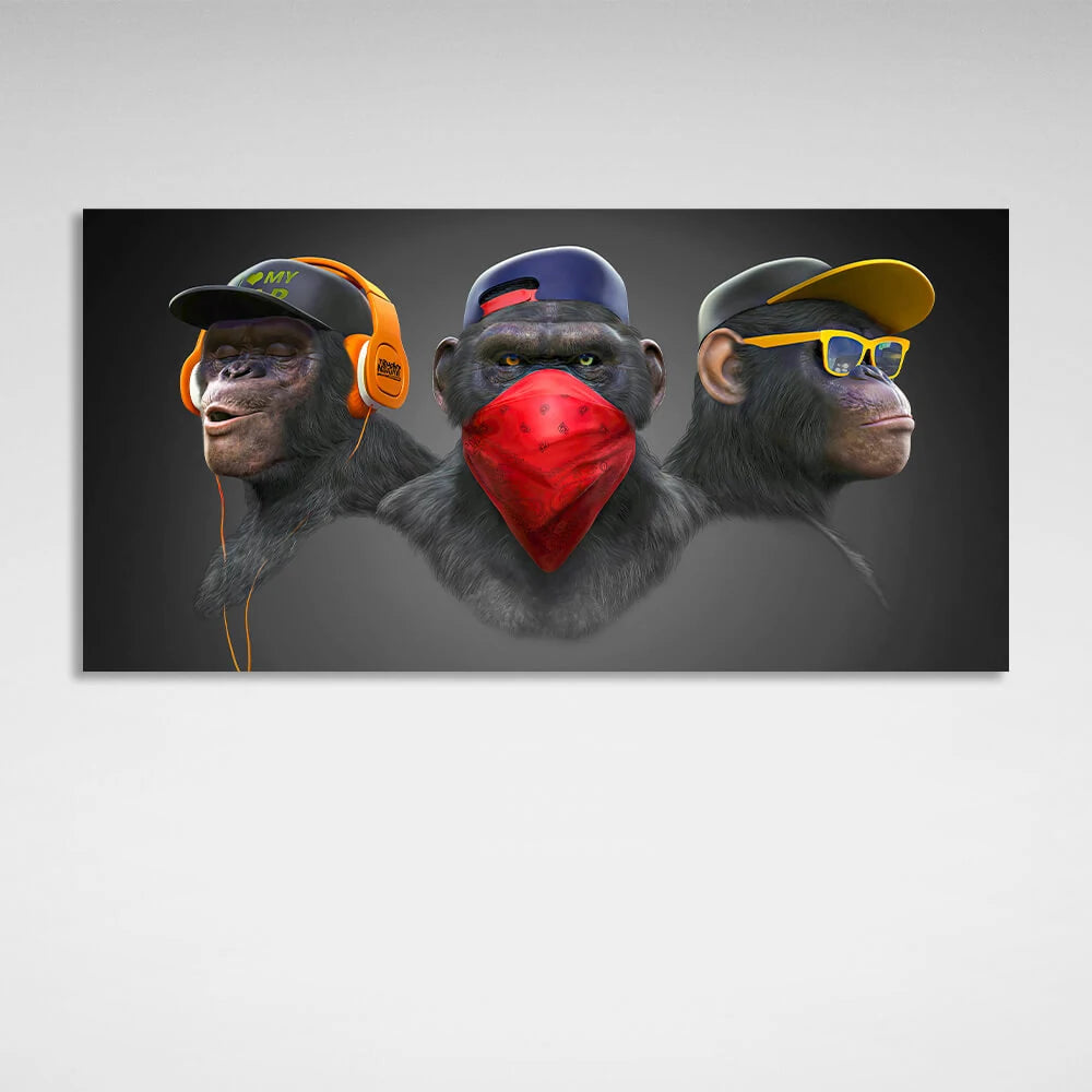 Three Gangster Monkeys Canvas Wall Art Print
