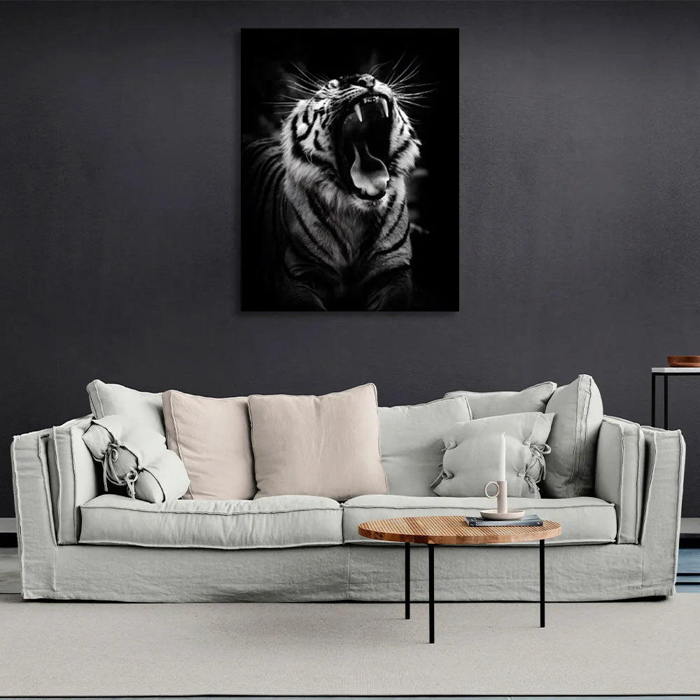 Tiger on black background Canvas Wall Art Print