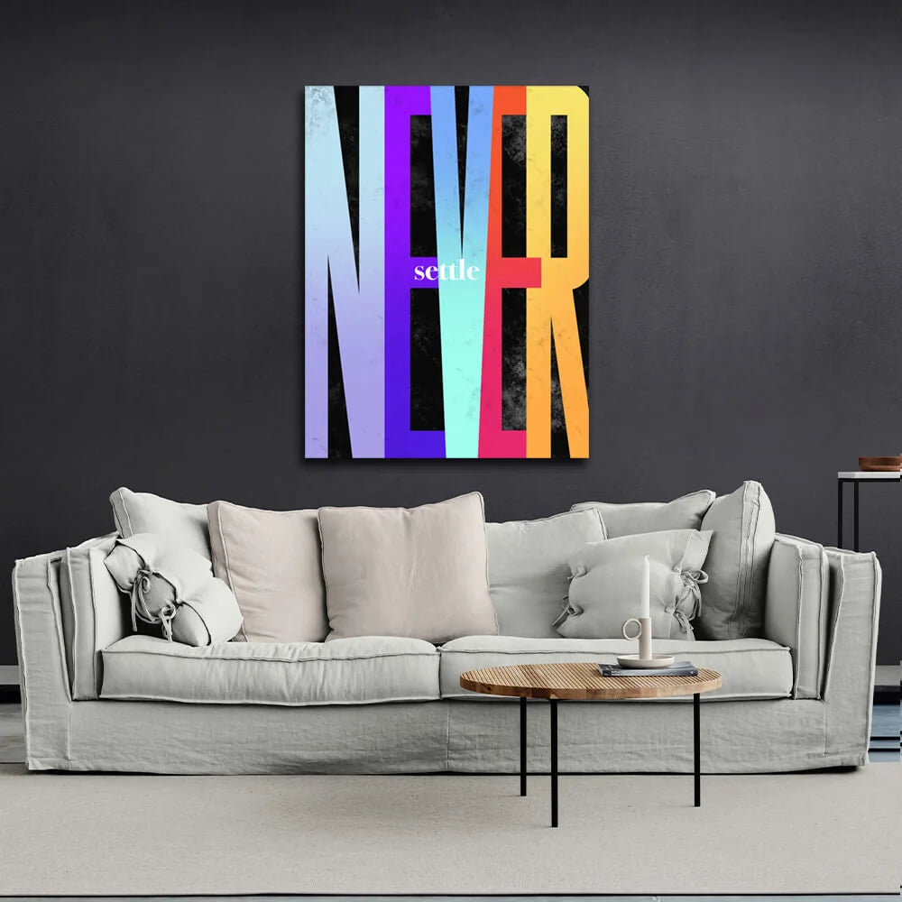 Um zu motivieren, geben Sie sich nie zufrieden, motivierender Kunstdruck auf Leinwand, Wanddekoration