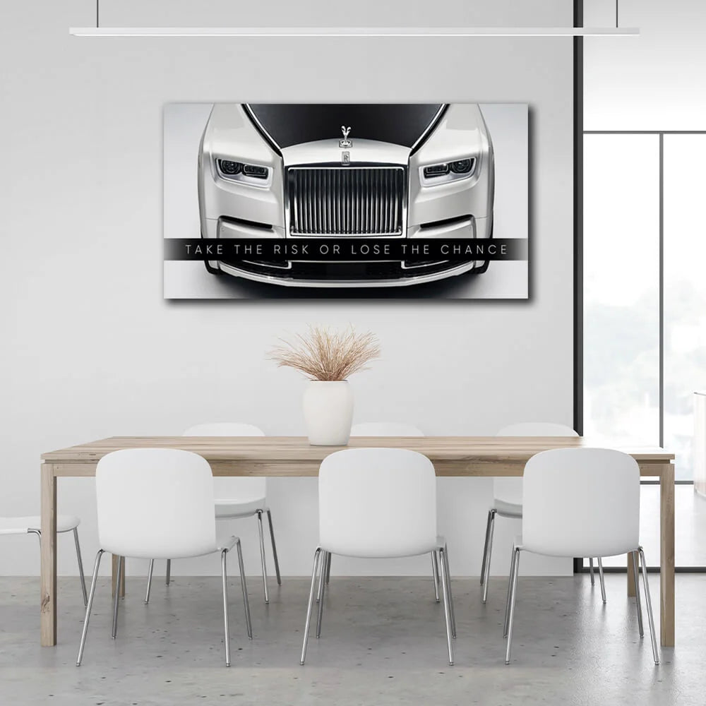 Um zu motivieren, gehen Sie das Risiko ein oder verlieren Sie die Chance. Motivierender Leinwand-Kunstdruck.