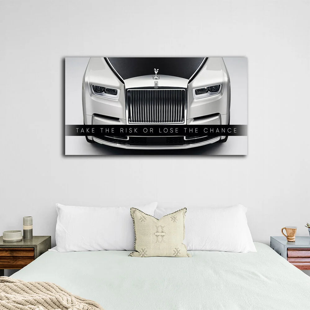 Um zu motivieren, gehen Sie das Risiko ein oder verlieren Sie die Chance. Motivierender Leinwand-Kunstdruck.