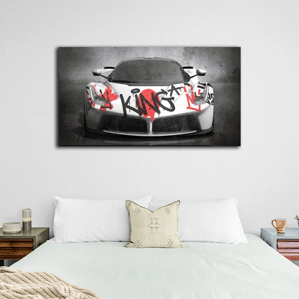 Zur Motivation Graffiti King Ferrari Mercedes Motivierender Leinwand-Kunstdruck