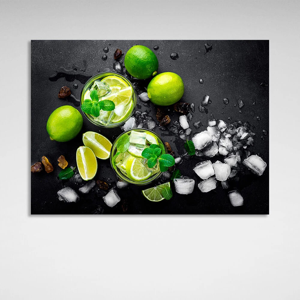 Top perspective of the two lime lemonades Canvas Wall Art Print For Kitchen