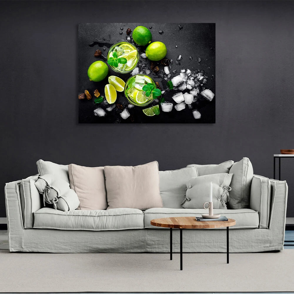 Top perspective of the two lime lemonades Canvas Wall Art Print For Kitchen