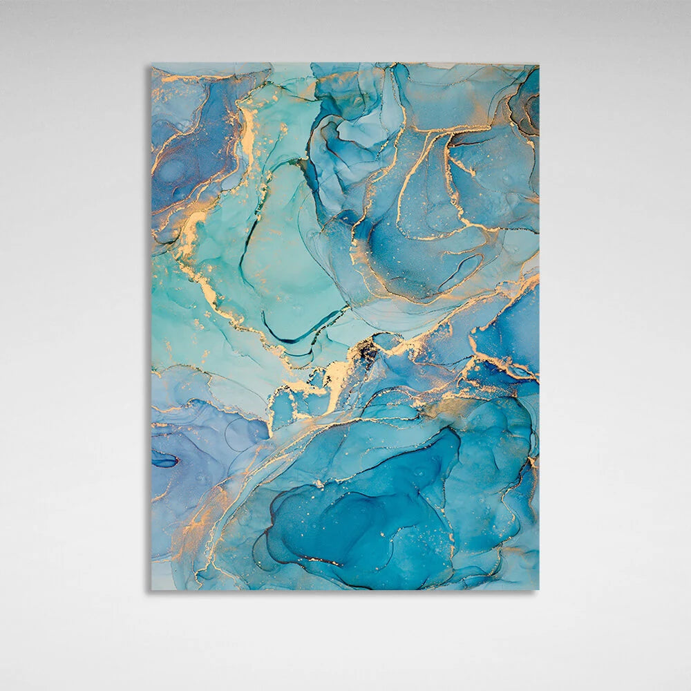 Turquoise abstract with gold elements Abstraction Canvas Wall Art Print