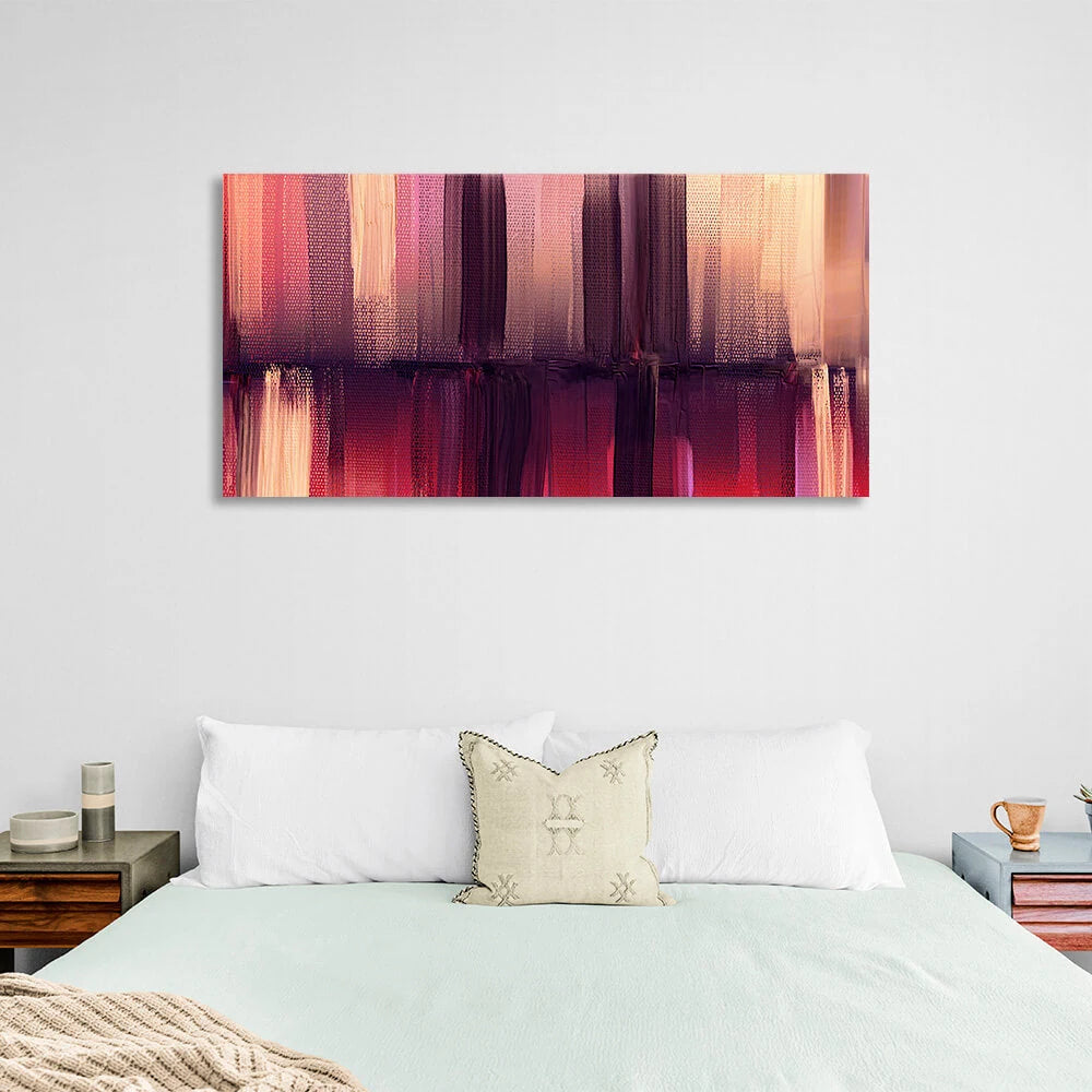 Vertical lines in beige purple and red colors Abstraction Canvas Wall Art Print