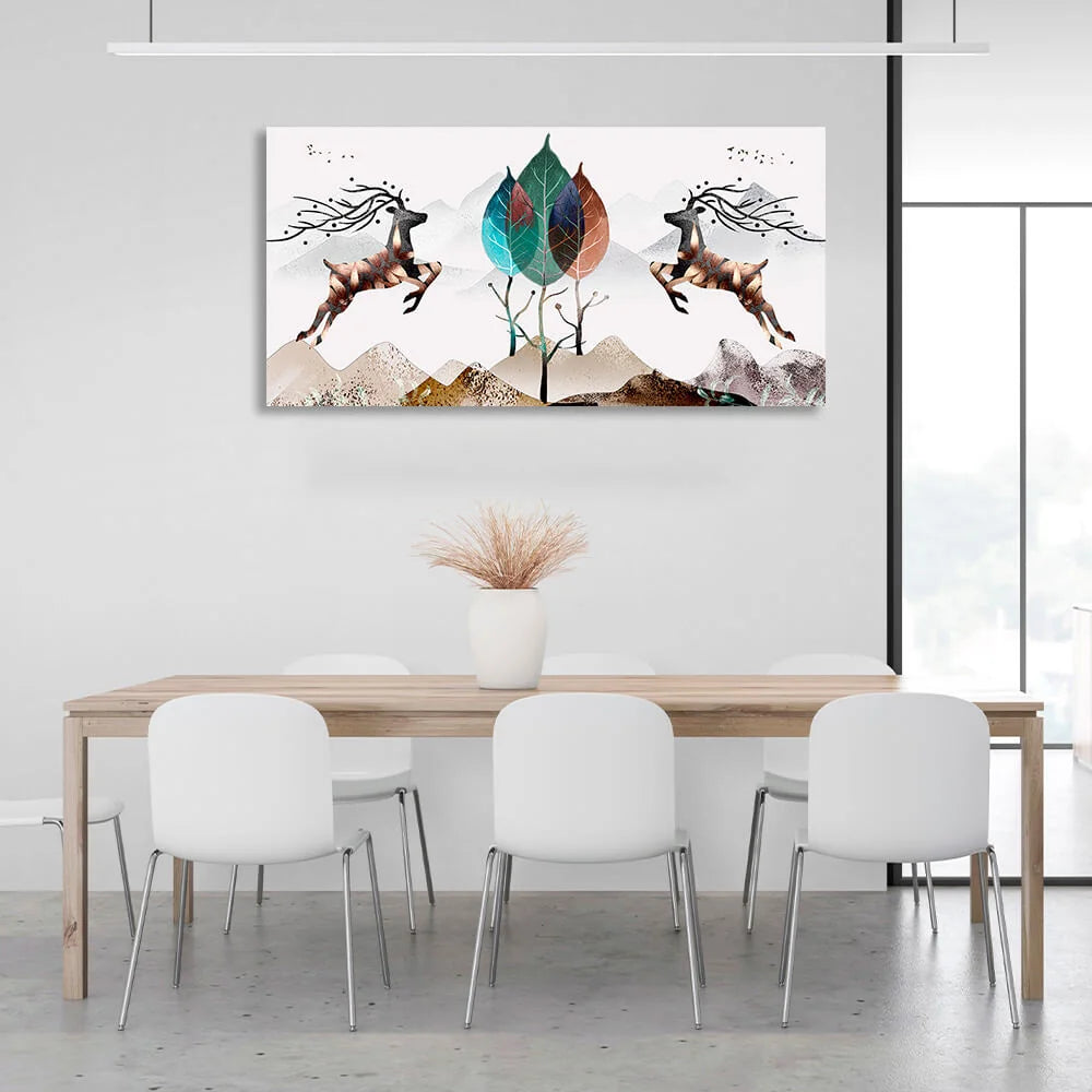 Zwei Hirsche in den Bergen Abstraktion Leinwand Wand Kunstdruck