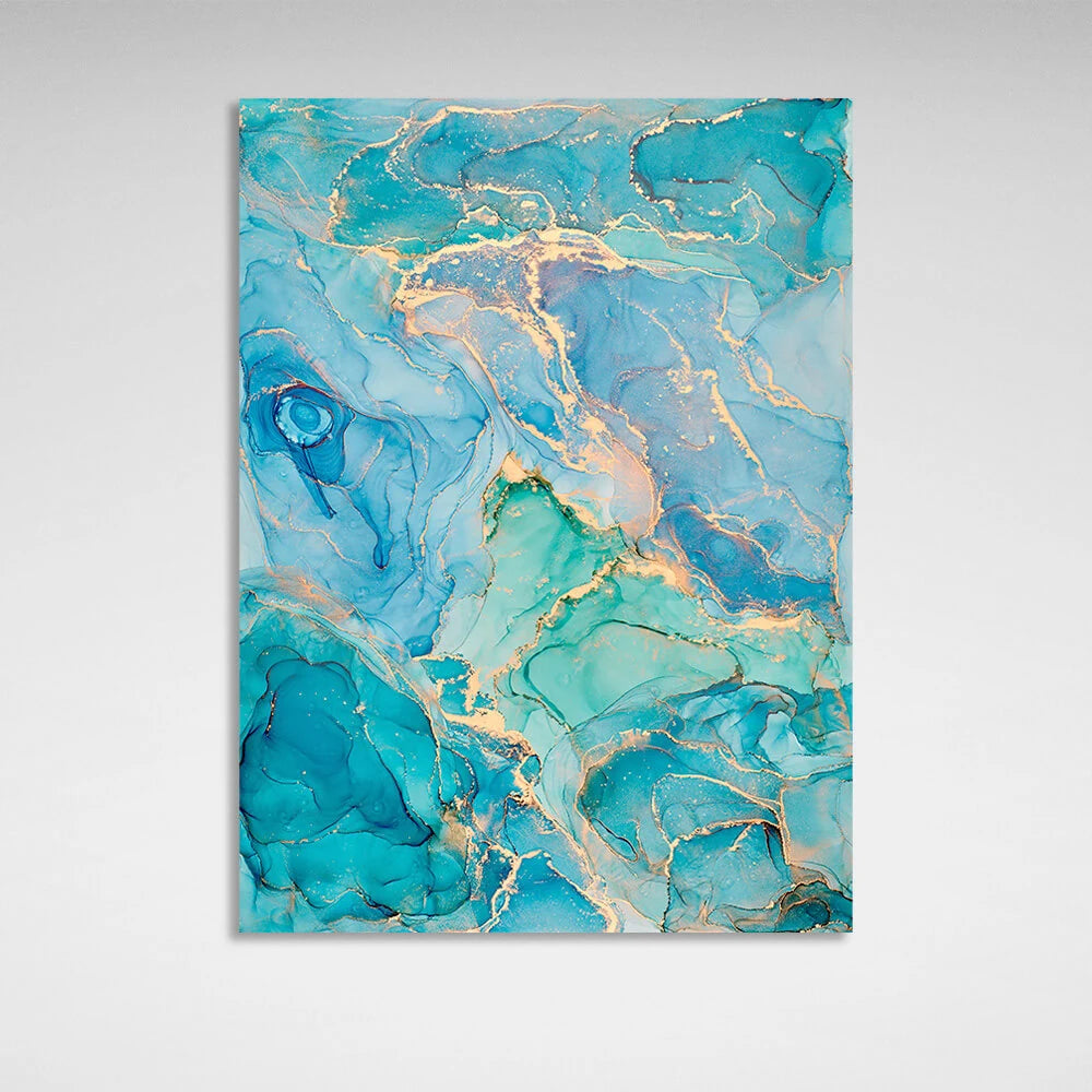 Turquoise-gold Abstraction Canvas Wall Art Print