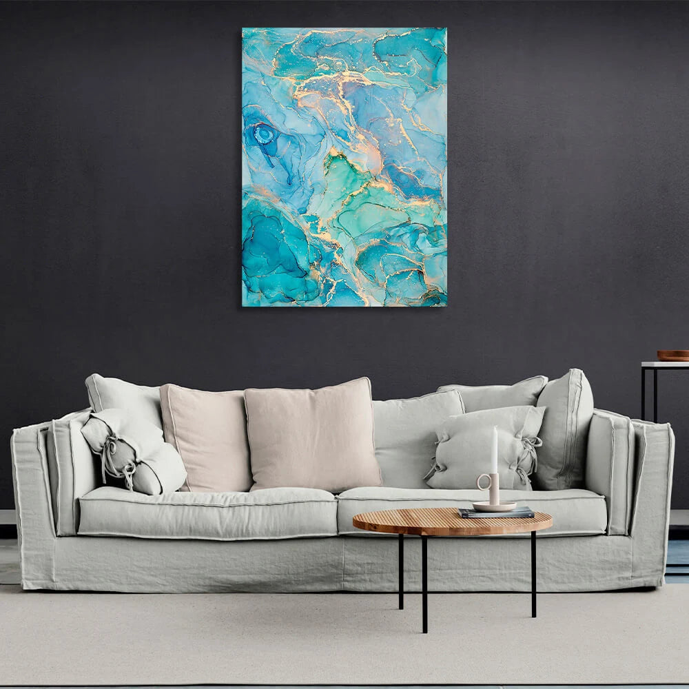 Turquoise-gold Abstraction Canvas Wall Art Print