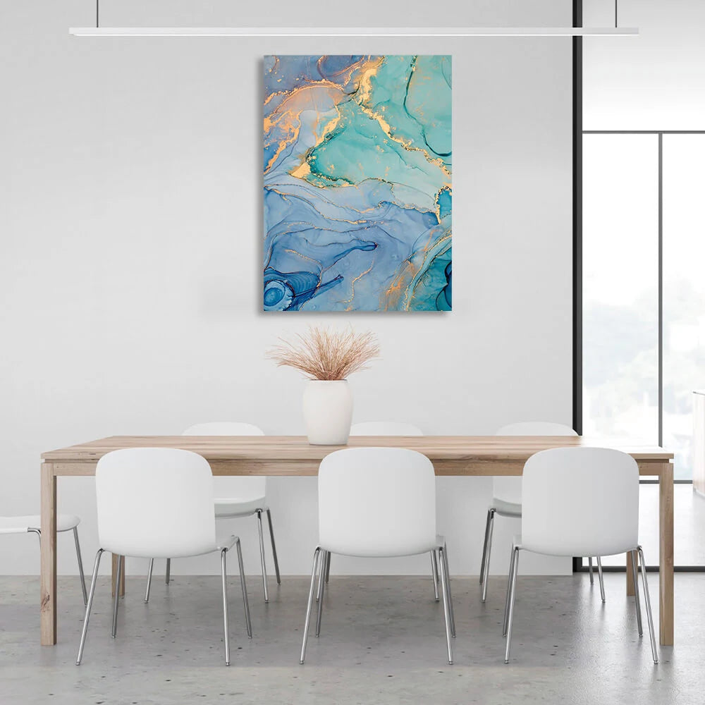 Turquoise with gold elements Abstraction Canvas Wall Art Print