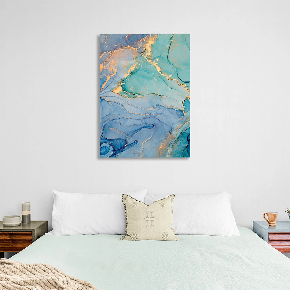 Turquoise with gold elements Abstraction Canvas Wall Art Print