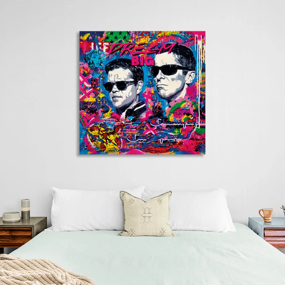 Two men in graffiti style Canvas Wall Art Print