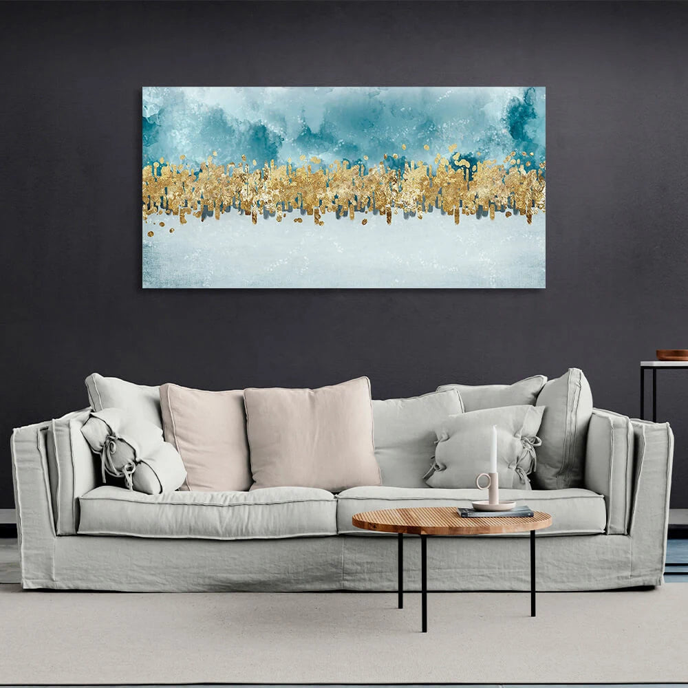 With gold and blue color Abstraction Canvas Wall Art Print