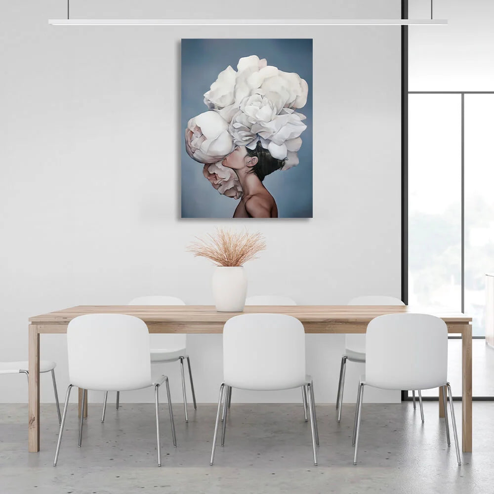 Kunstdruck auf Leinwand „Frau mit Blumen in Blau“