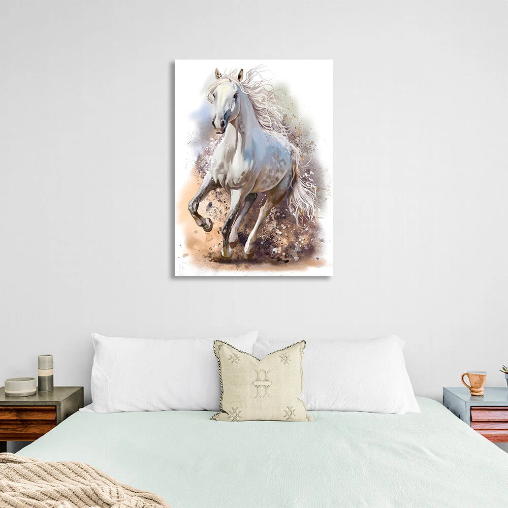 Kunstdruck auf Leinwand mit weißem Pferd