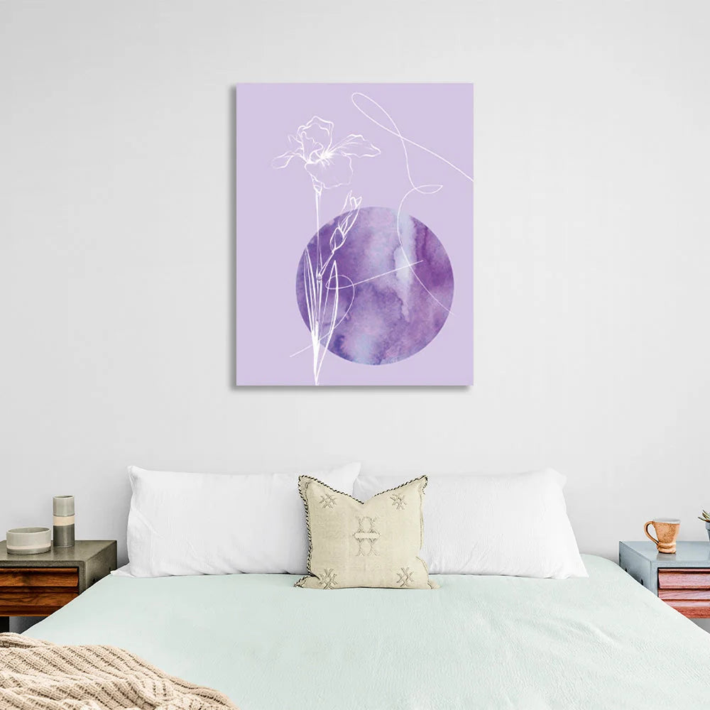 White lines on a soft purple background Abstraction Canvas Wall Art Print