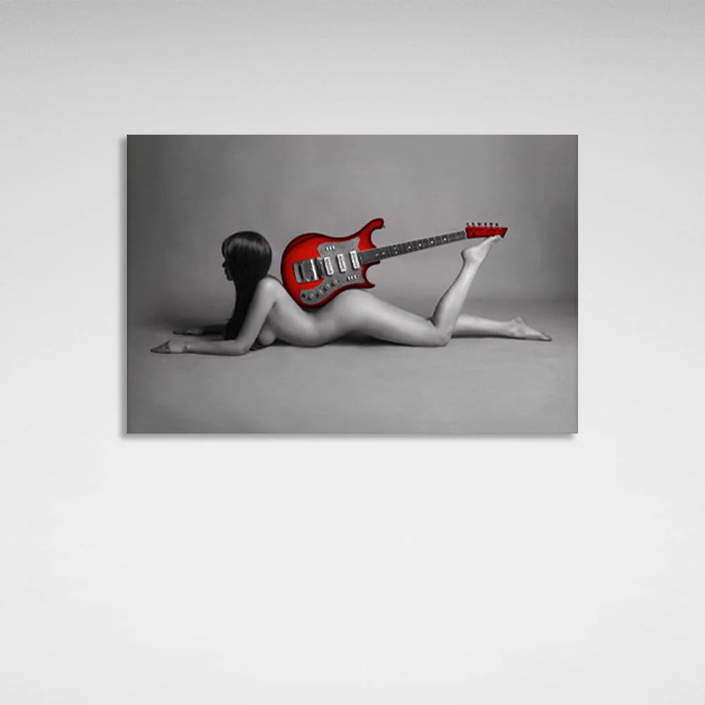 Kunstdruck auf Leinwand „Frau mit roter Gitarre“