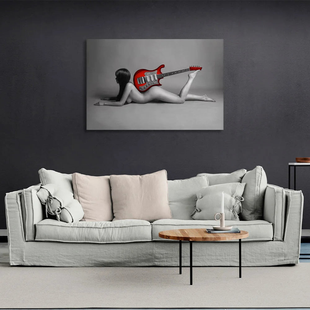 Woman with red guitar Canvas Wall Art Print