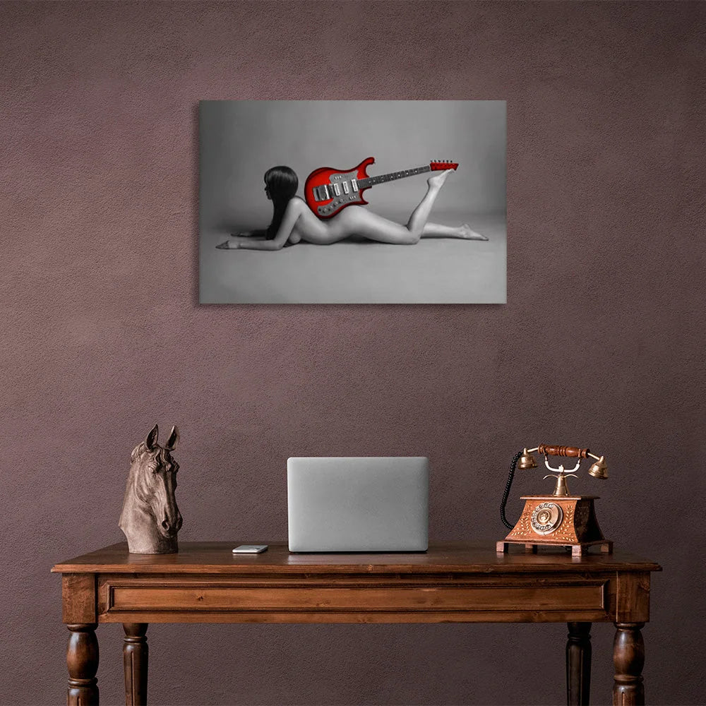 Kunstdruck auf Leinwand „Frau mit roter Gitarre“