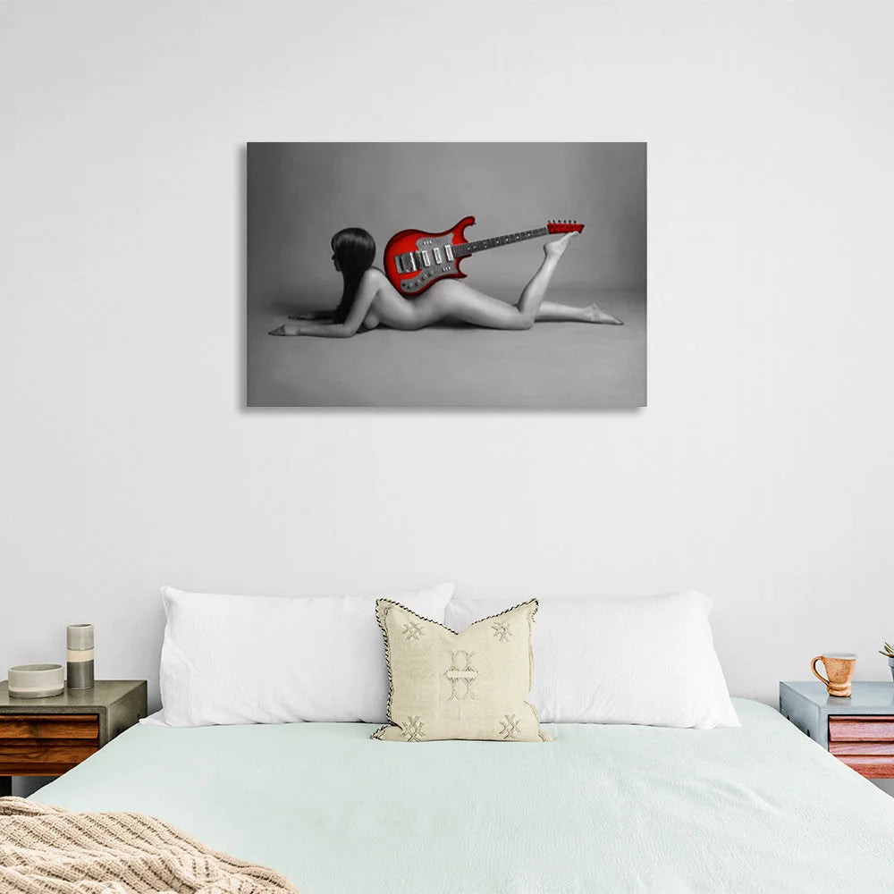 Kunstdruck auf Leinwand „Frau mit roter Gitarre“