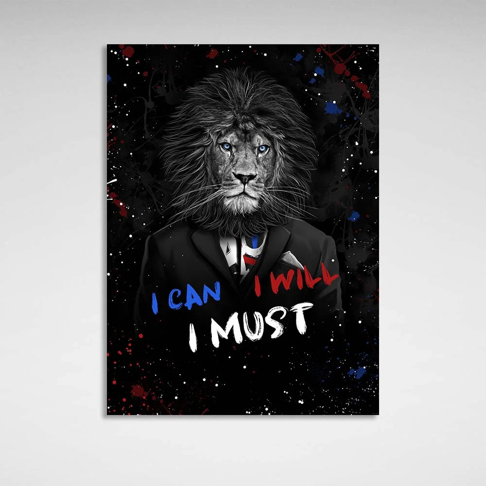 Lion I can, I will, I must, Motivational Canvas Wall Art Print