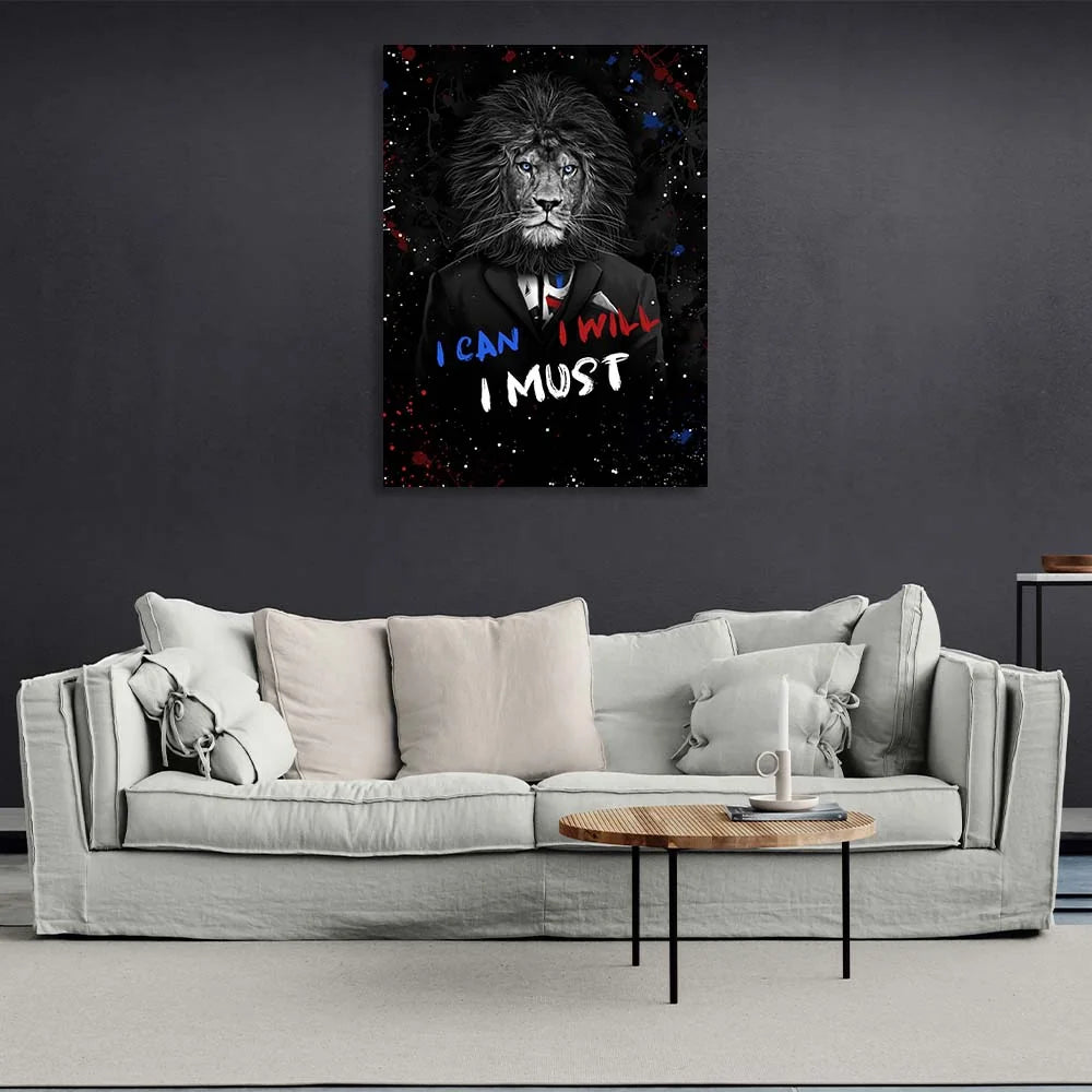 Lion I can, I will, I must, Motivational Canvas Wall Art Print