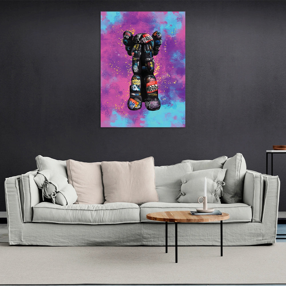 Eine Bullshit-Puppe im Graffiti-Stil, Kunstdruck auf Leinwand