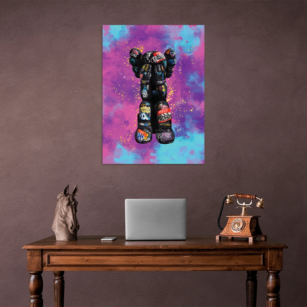 Eine Bullshit-Puppe im Graffiti-Stil, Kunstdruck auf Leinwand