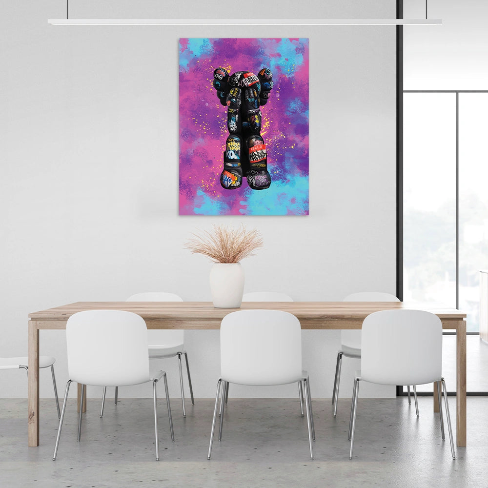 Eine Bullshit-Puppe im Graffiti-Stil, Kunstdruck auf Leinwand