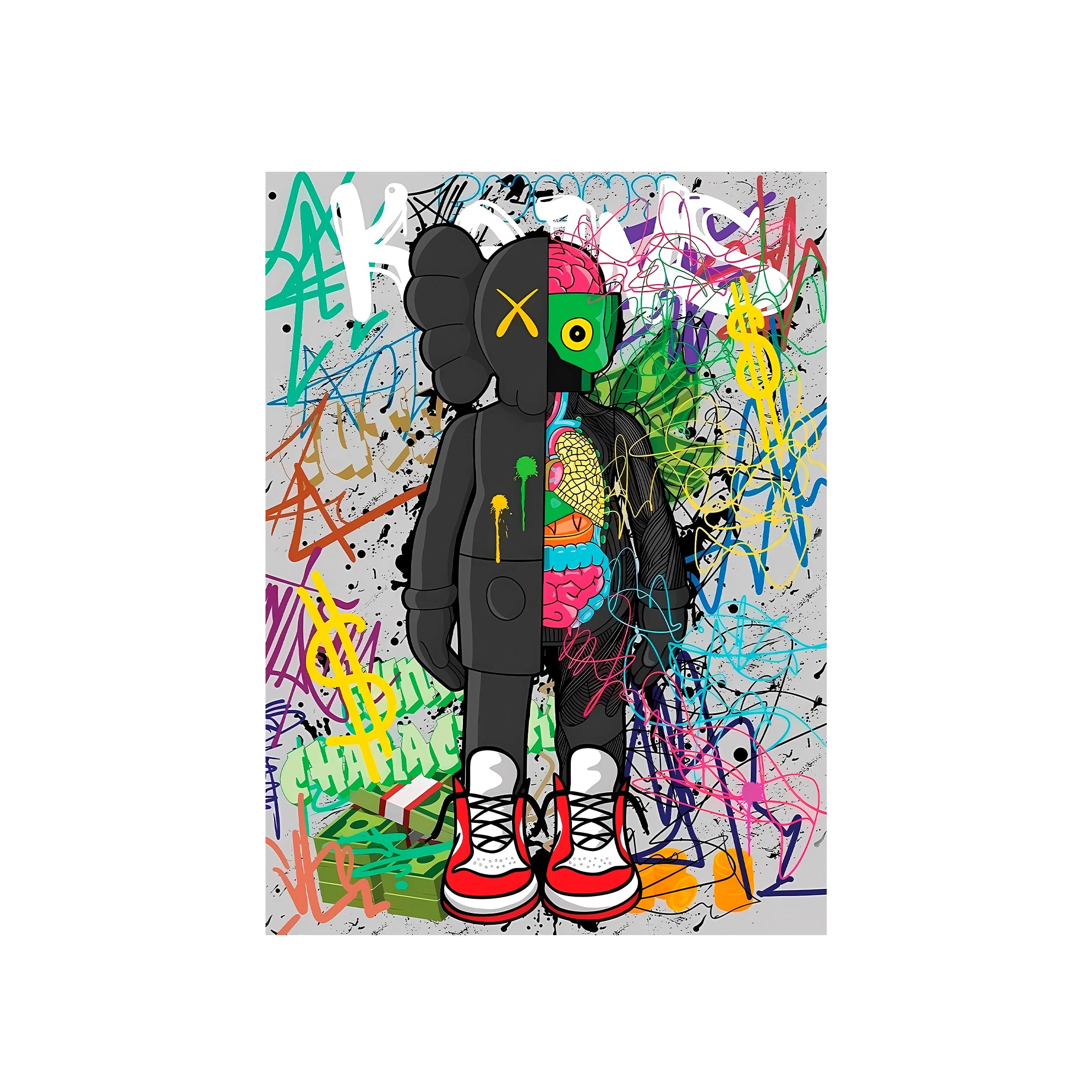 Eine Bullshit-Puppe im Graffiti-Stil, Kunstdruck auf Leinwand