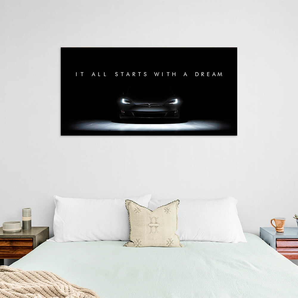 IT ALL STARTS WITH A DREAM Tesla Canvas Wall Art