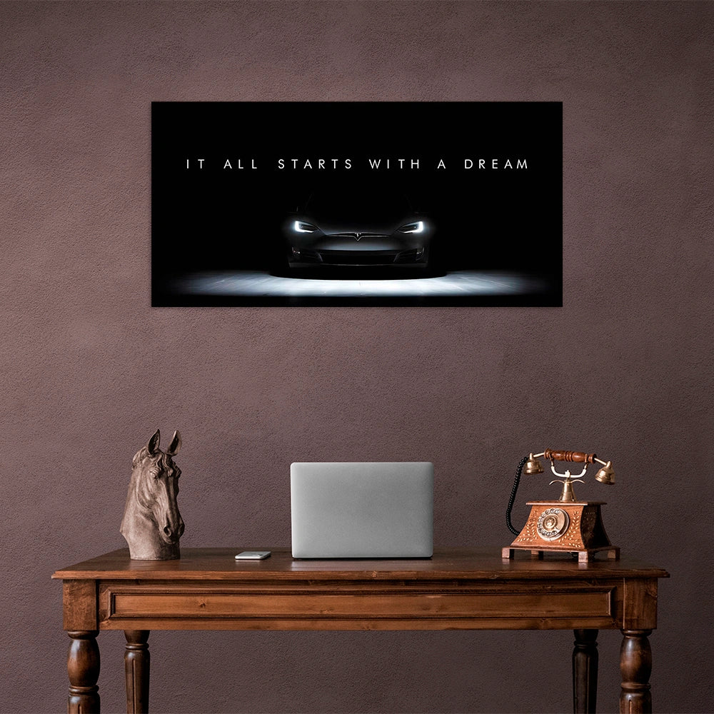 IT ALL STARTS WITH A DREAM Tesla Canvas Wall Art