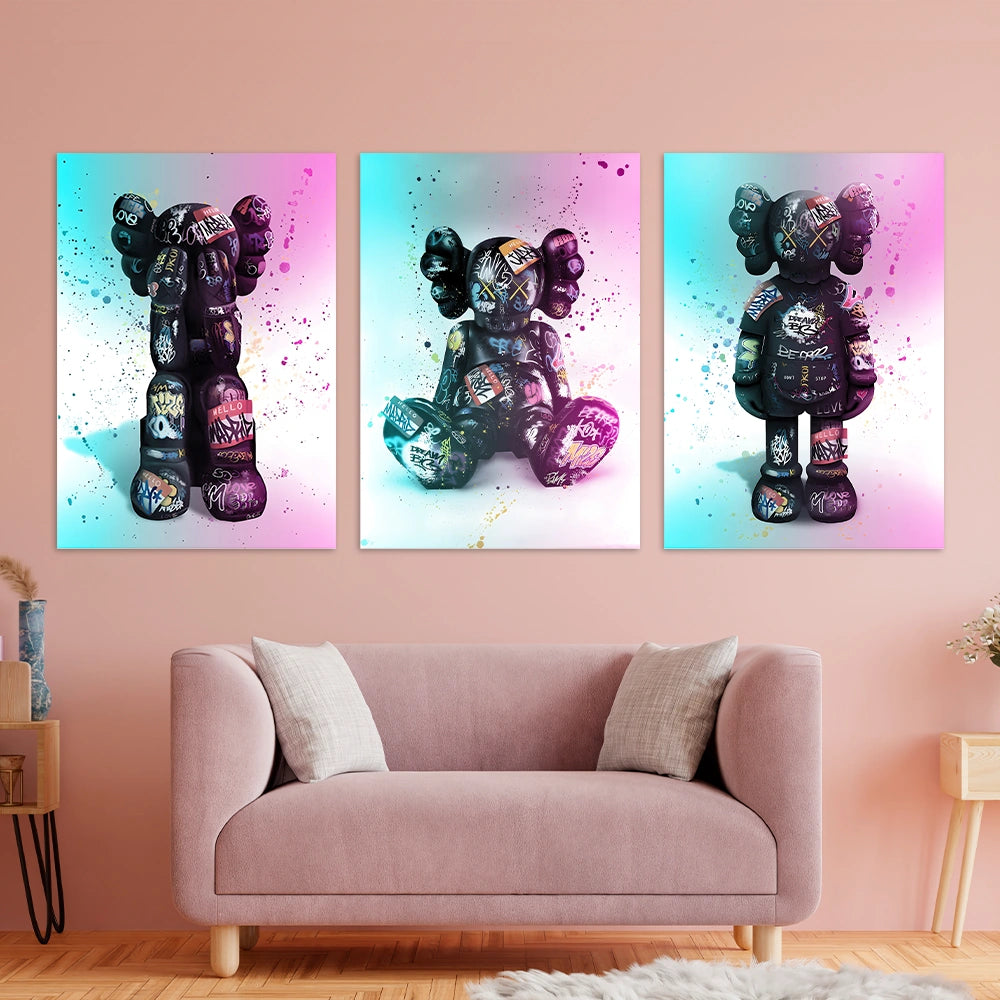 Kunstdruck auf Leinwand, mehrteilig, Efeu und Fittoni-Blätter, Blau