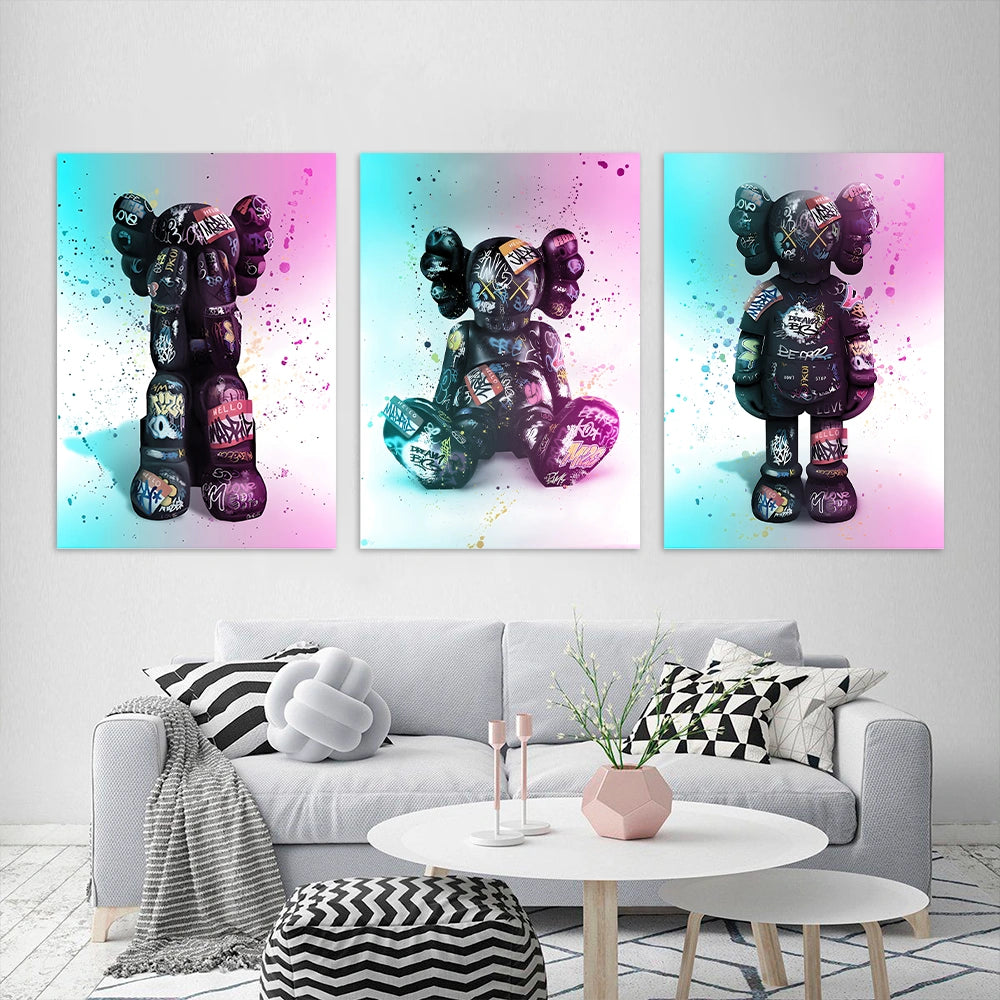 Kunstdruck auf Leinwand, mehrteilig, Efeu und Fittoni-Blätter, Blau