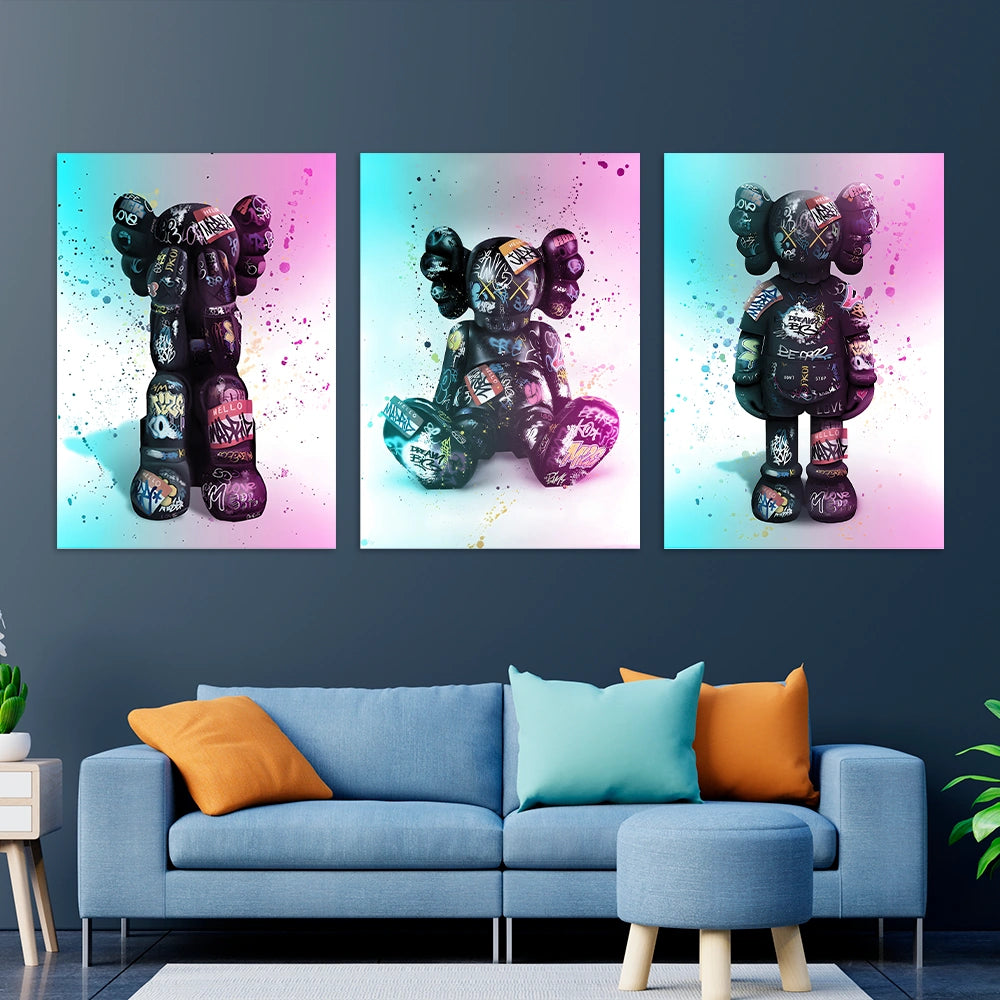 Kunstdruck auf Leinwand, mehrteilig, Efeu und Fittoni-Blätter, Blau